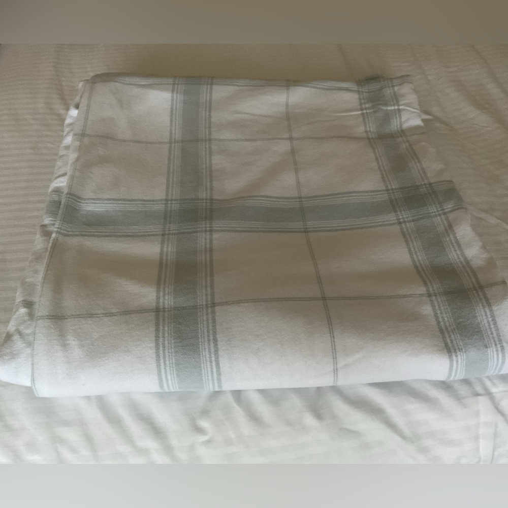 Boll & Branch 100% Organic Cotton Duvet Cover Green White Plaid F/Q